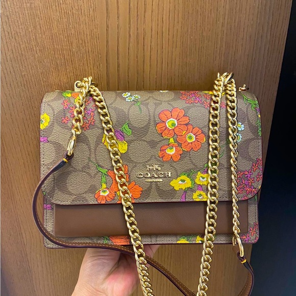 Coach Gold/Khaki  Klare Crossbody Bag Signature Canvas With Floral Print #CR164 - Picture 4 of 5